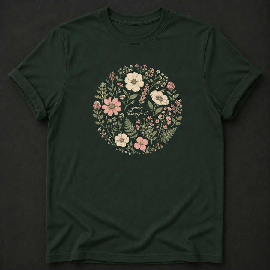Grow Through It T-Shirt - Floral Botanical Wellness Graphic Tee