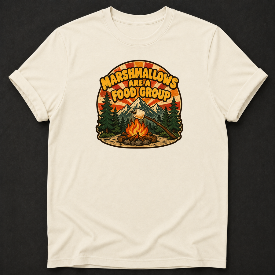 Marshmallows Are A Food Group T-Shirt - Funny Camping Campfire Graphic Tee