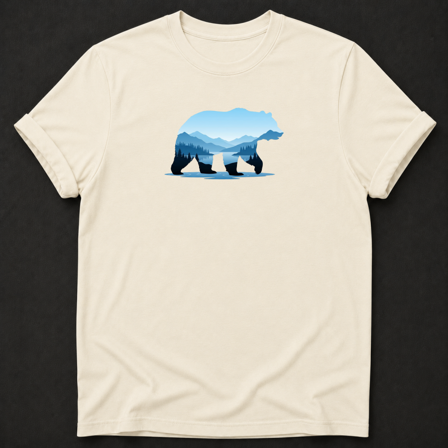 Bear Mountain Lake Silhouette T-Shirt - Wildlife Nature Graphic Tee