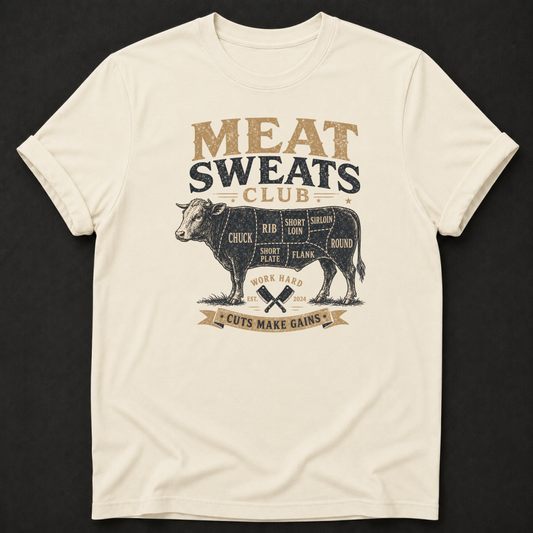 Meat Sweats Club T-Shirt – Funny BBQ & Gym Beef Cuts Shirt