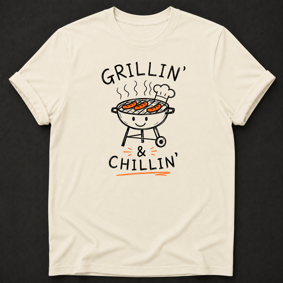 Grillin' & Chillin' T-Shirt - Funny BBQ Grill Graphic Tee