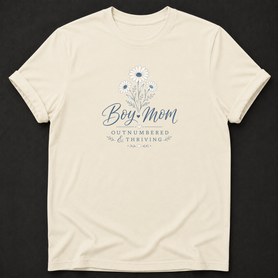 Boy Mom Outnumbered & Thriving T-Shirt - Mom Life Floral Graphic Tee