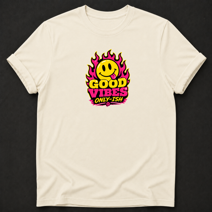 Good Vibes Only-Ish T-Shirt - Funny Smiley Face Graphic Tee