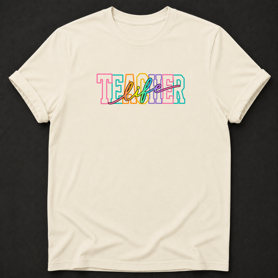 Teacher Life T-Shirt - Colorful Retro Teacher Graphic Tee