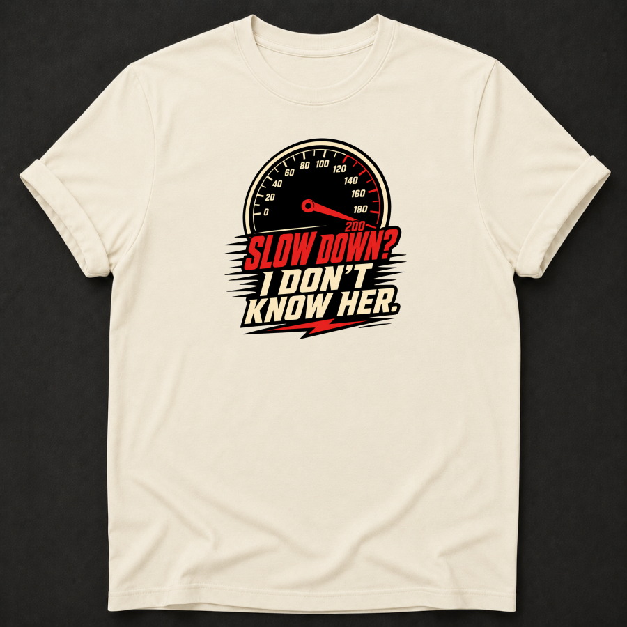 Slow Down I Don't Know Her T-Shirt - Funny Racing Speed Graphic Tee