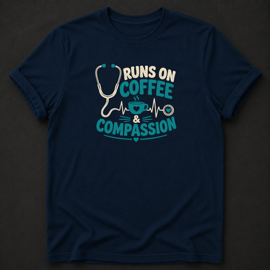 Runs on Coffee & Compassion T-Shirt – Nurse Healthcare Graphic Tee