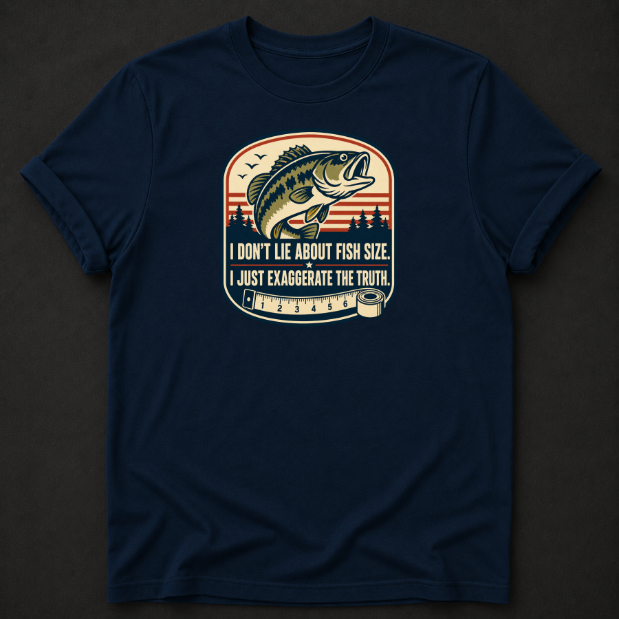 I Don't Lie About Fish Size T-Shirt - Funny Bass Fishing Graphic Tee