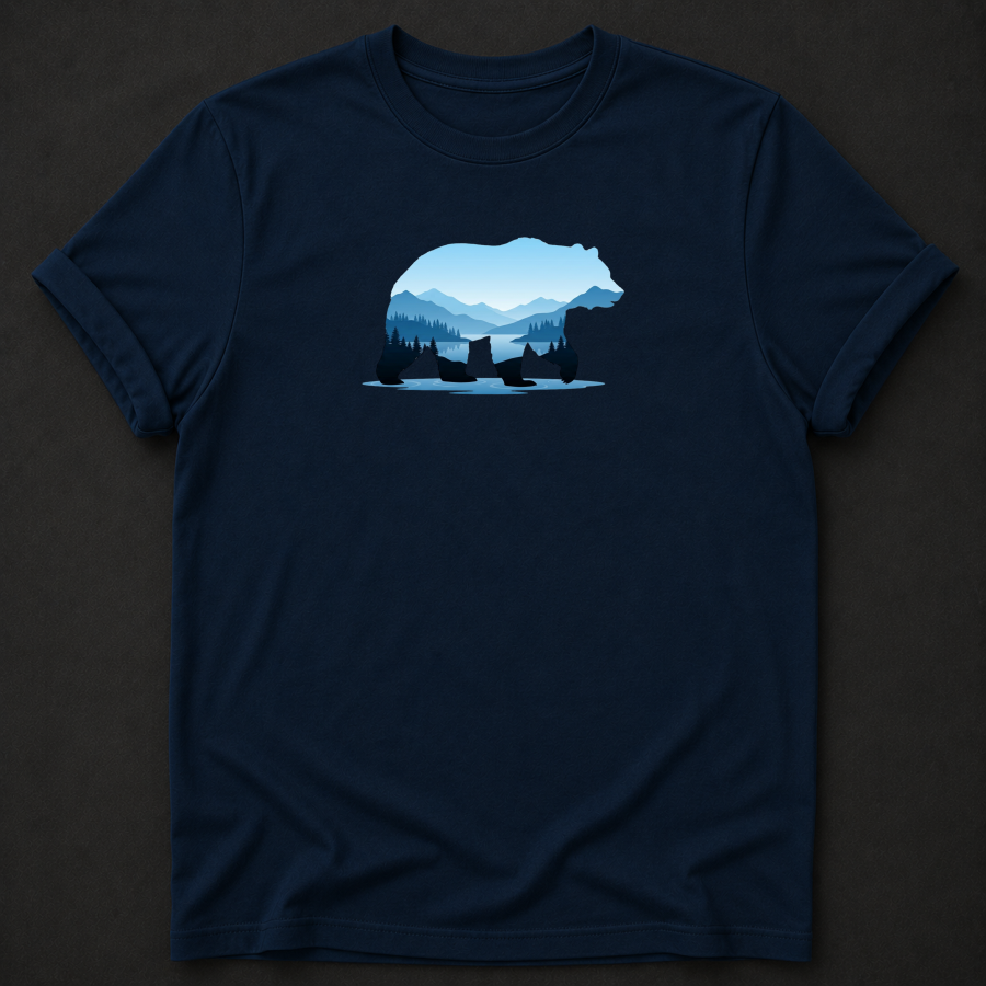 Bear Mountain Lake Silhouette T-Shirt - Wildlife Nature Graphic Tee