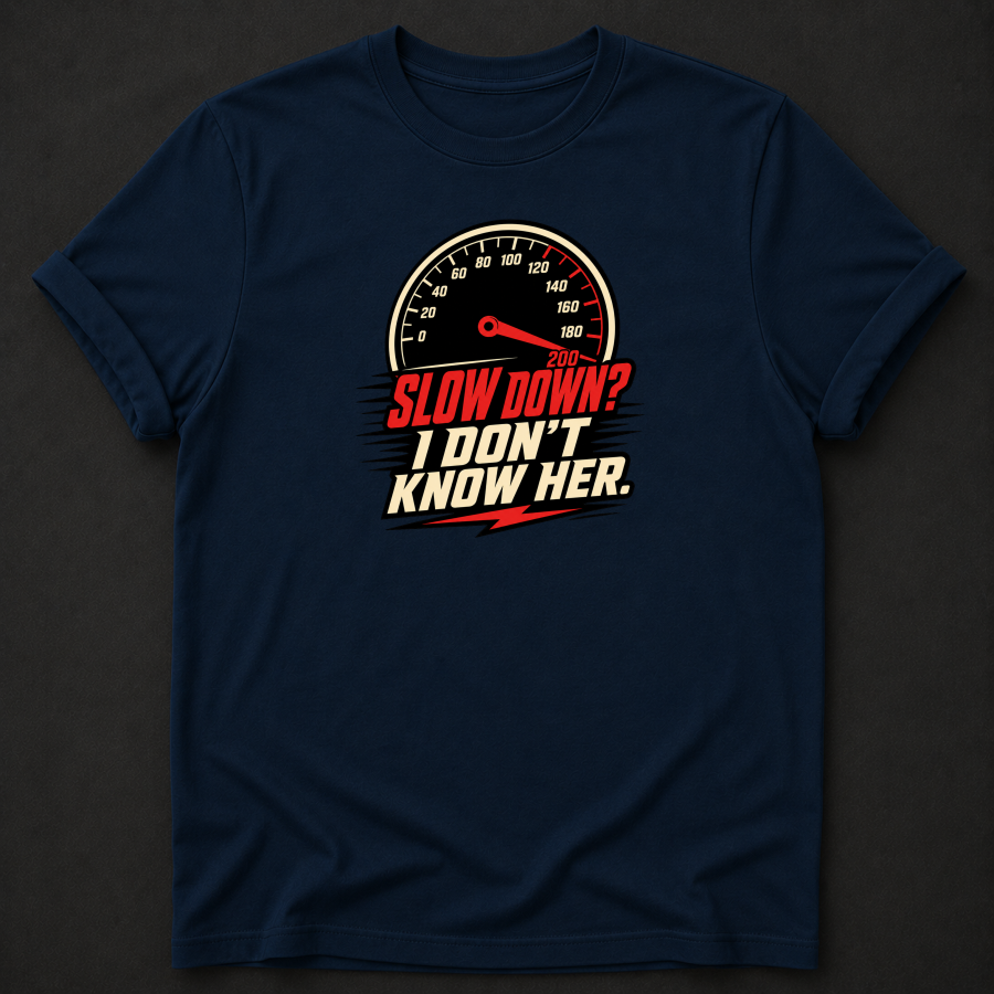 Slow Down I Don't Know Her T-Shirt - Funny Racing Speed Graphic Tee