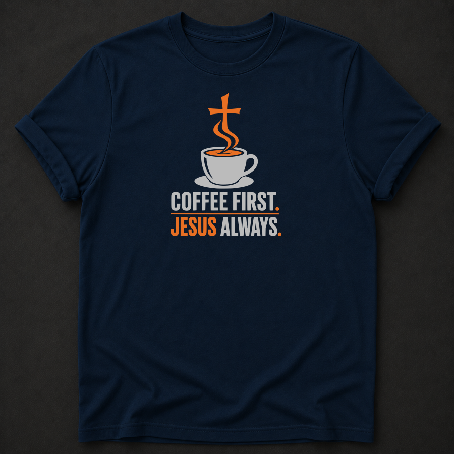 Coffee First Jesus Always T-Shirt - Funny Christian Faith Graphic Tee