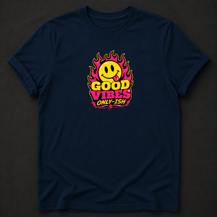 Good Vibes Only-Ish T-Shirt - Funny Smiley Face Graphic Tee