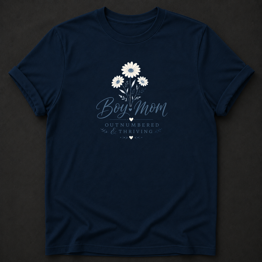 Boy Mom Outnumbered & Thriving T-Shirt - Mom Life Floral Graphic Tee