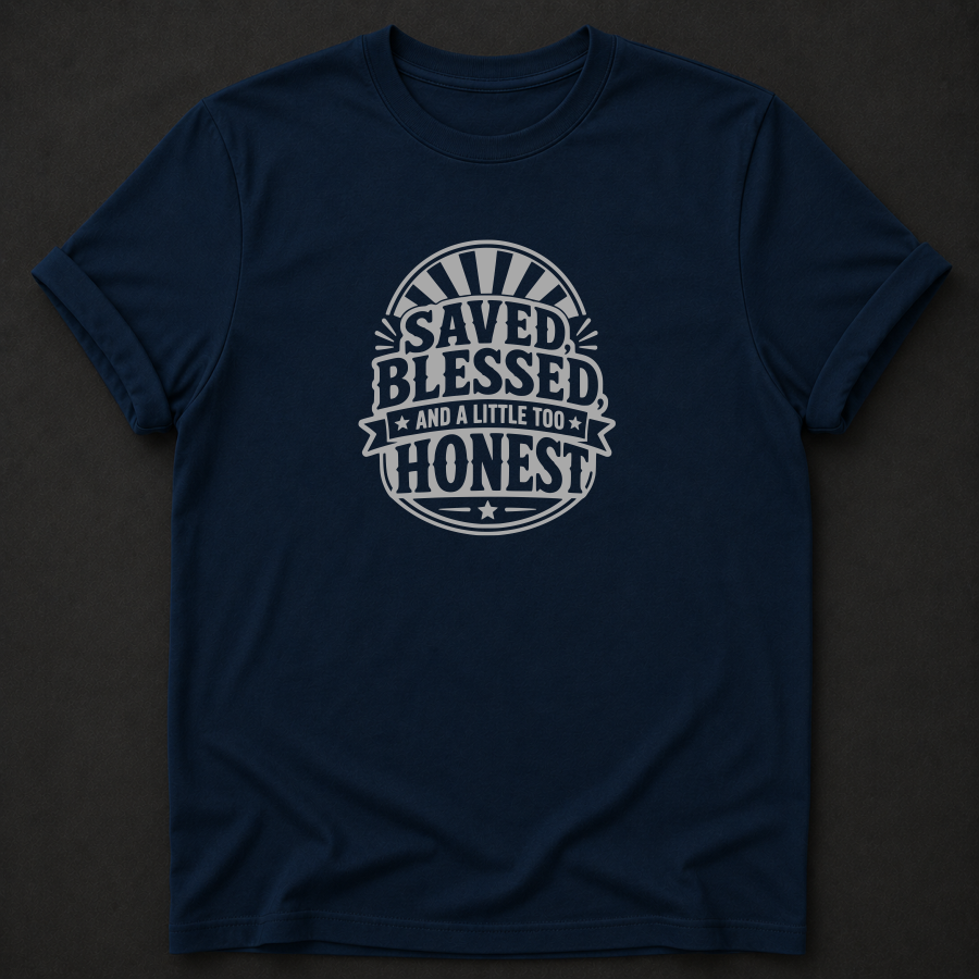 Saved Blessed And A Little Too Honest T-Shirt - Funny Christian Faith Graphic Tee