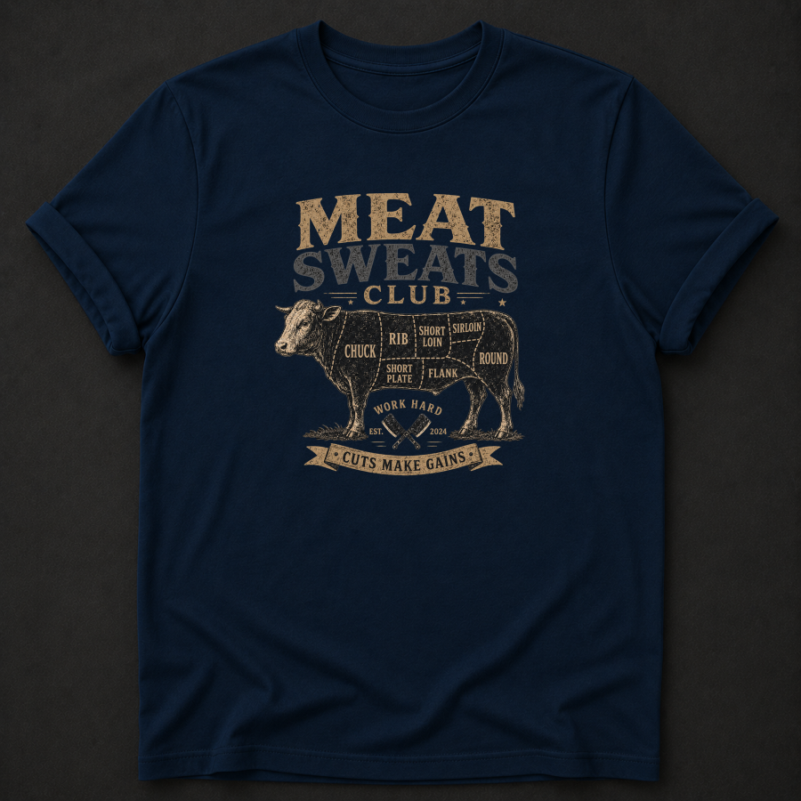 Meat Sweats Club T-Shirt – Funny BBQ & Gym Beef Cuts Shirt
