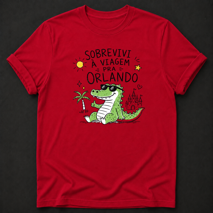 Sobrevivi à Viagem Pra Orlando T-Shirt - Camiseta Engraçada Jacaré Orlando