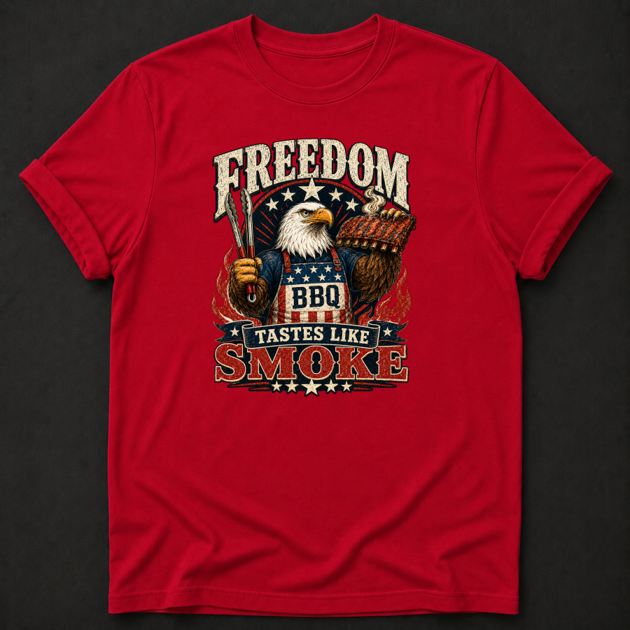 Freedom Tastes Like Smoke Tee - funny patriotic BBQ grilling shirt