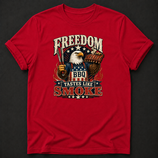 Freedom Tastes Like Smoke Tee - funny patriotic BBQ grilling shirt