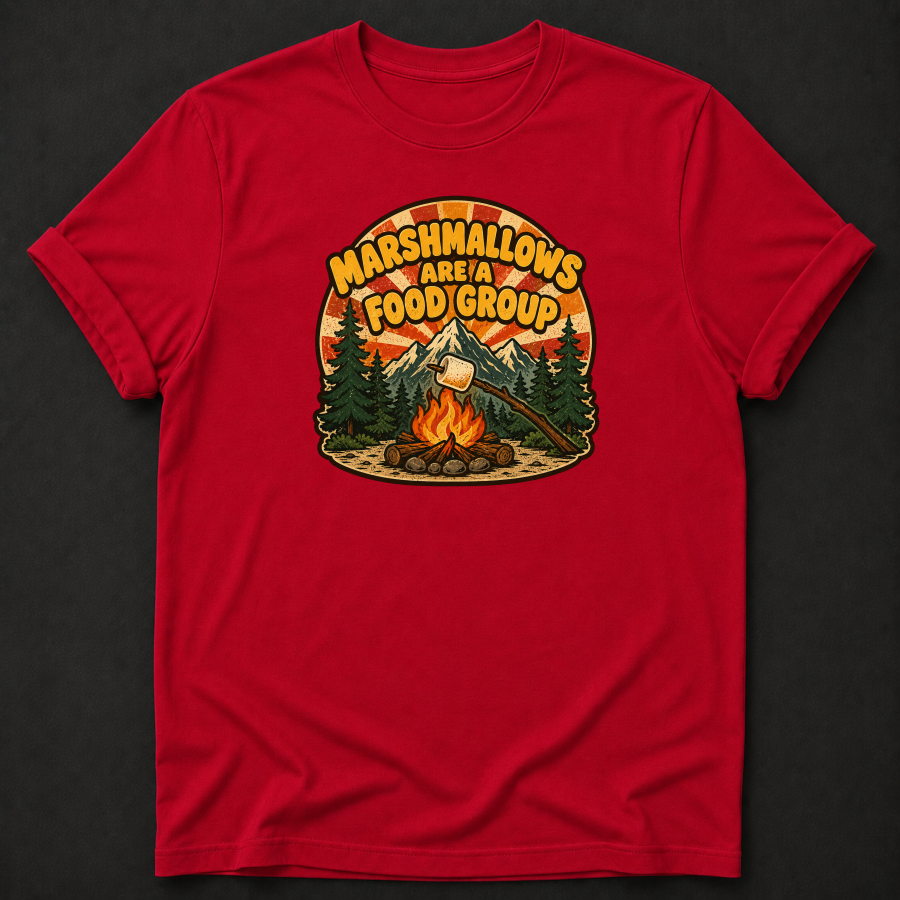Marshmallows Are A Food Group T-Shirt - Funny Camping Campfire Graphic Tee