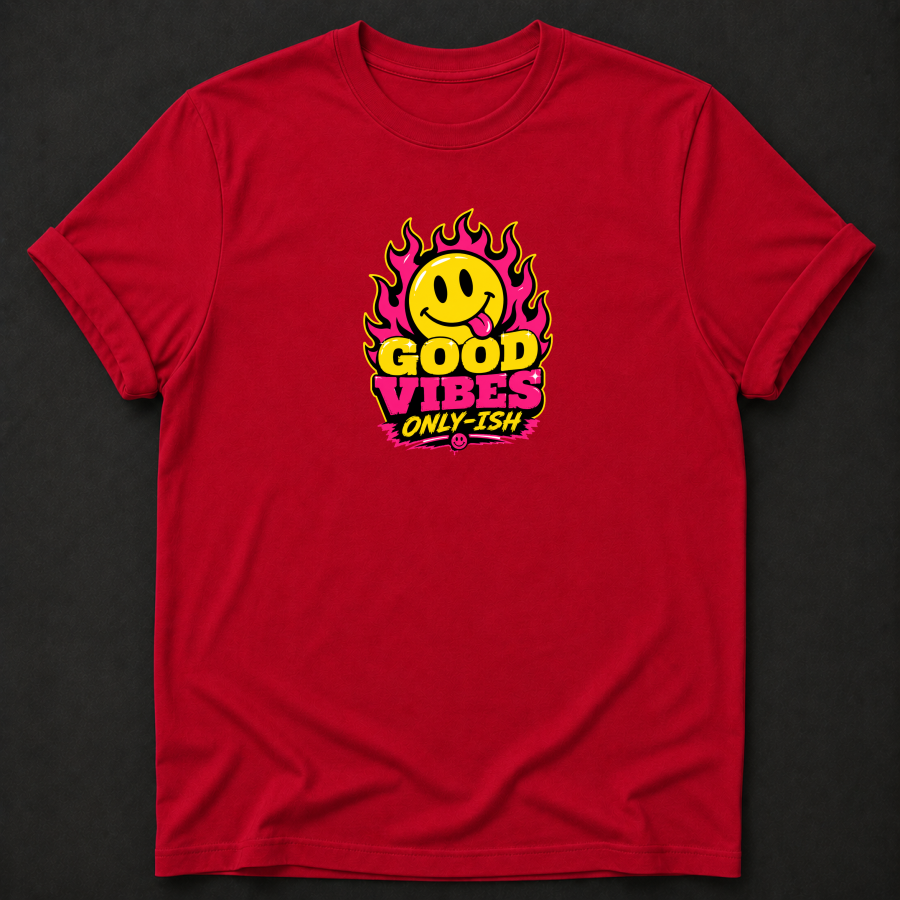 Good Vibes Only-Ish T-Shirt - Funny Smiley Face Graphic Tee