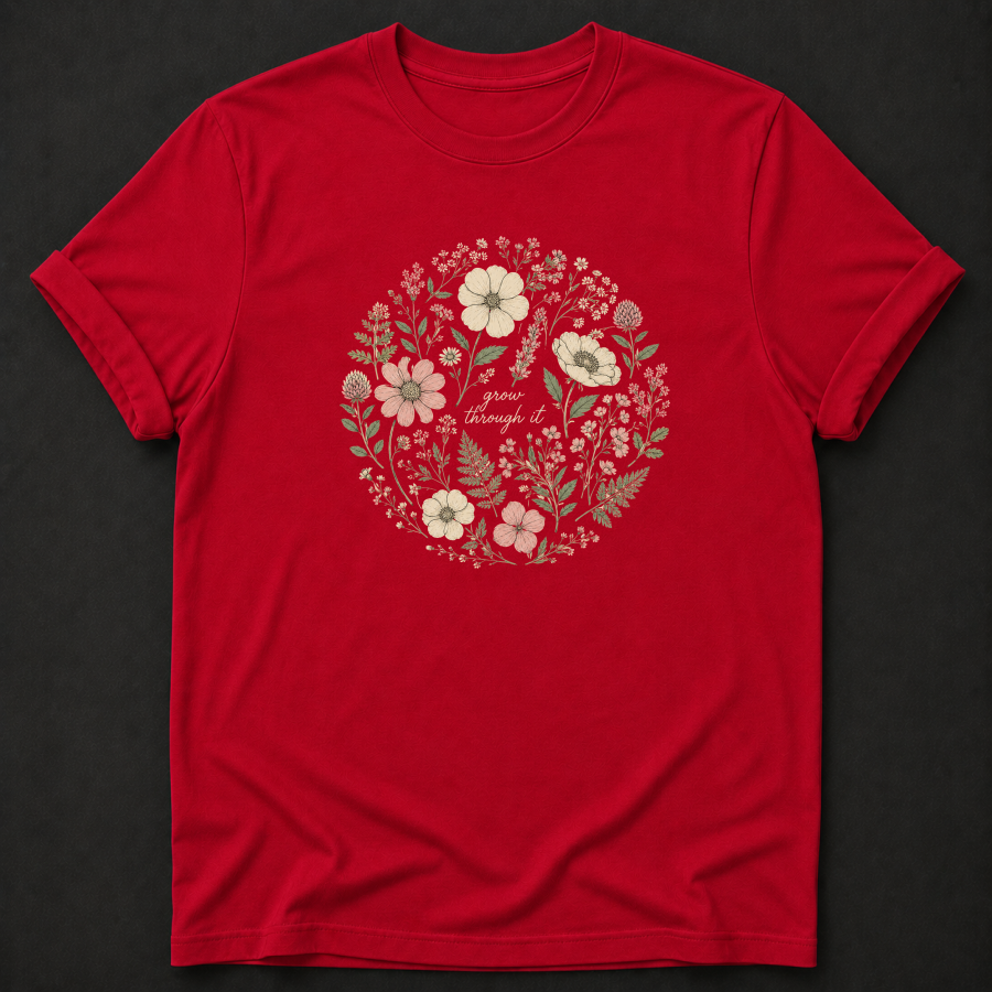 Grow Through It T-Shirt - Floral Botanical Wellness Graphic Tee