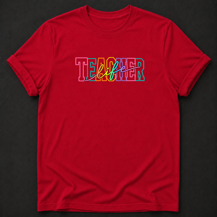 Teacher Life T-Shirt - Colorful Retro Teacher Graphic Tee