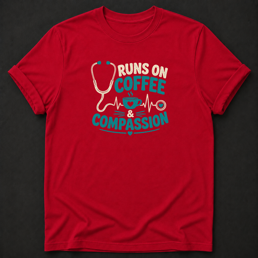 Runs on Coffee & Compassion T-Shirt – Nurse Healthcare Graphic Tee