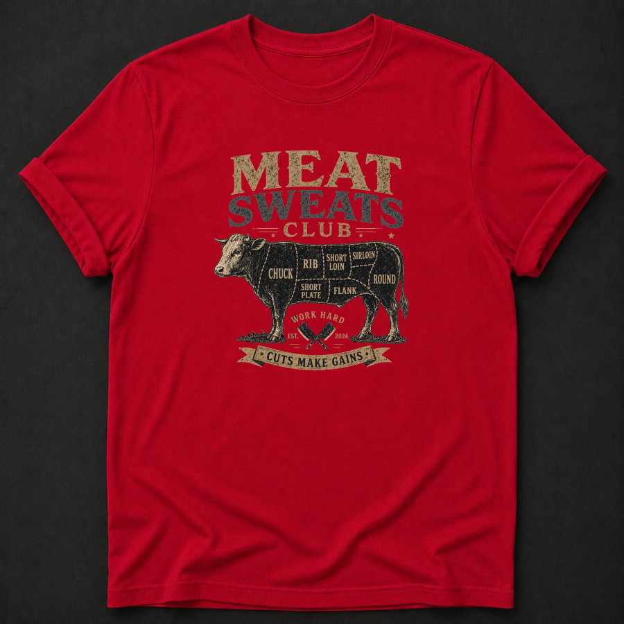 Meat Sweats Club T-Shirt – Funny BBQ & Gym Beef Cuts Shirt