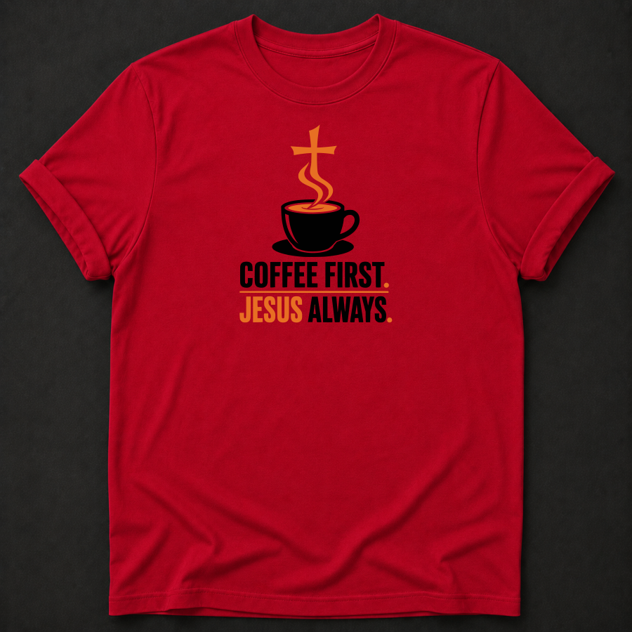 Coffee First Jesus Always T-Shirt - Funny Christian Faith Graphic Tee