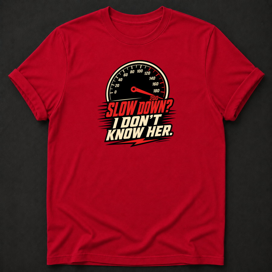 Slow Down I Don't Know Her T-Shirt - Funny Racing Speed Graphic Tee