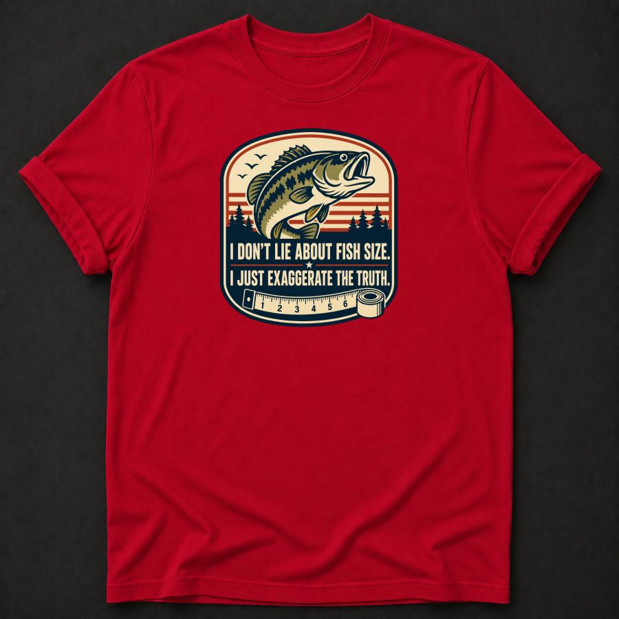I Don't Lie About Fish Size T-Shirt - Funny Bass Fishing Graphic Tee