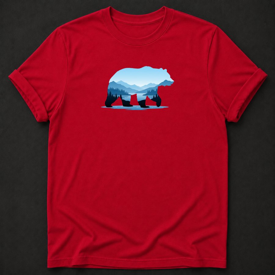 Bear Mountain Lake Silhouette T-Shirt - Wildlife Nature Graphic Tee