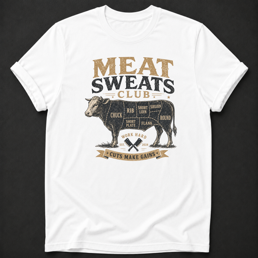 Meat Sweats Club T-Shirt – Funny BBQ & Gym Beef Cuts Shirt