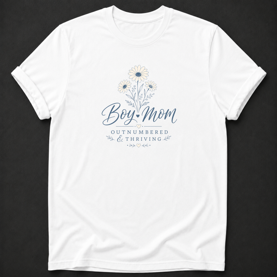 Boy Mom Outnumbered & Thriving T-Shirt - Mom Life Floral Graphic Tee