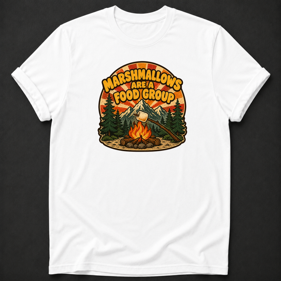 Marshmallows Are A Food Group T-Shirt - Funny Camping Campfire Graphic Tee