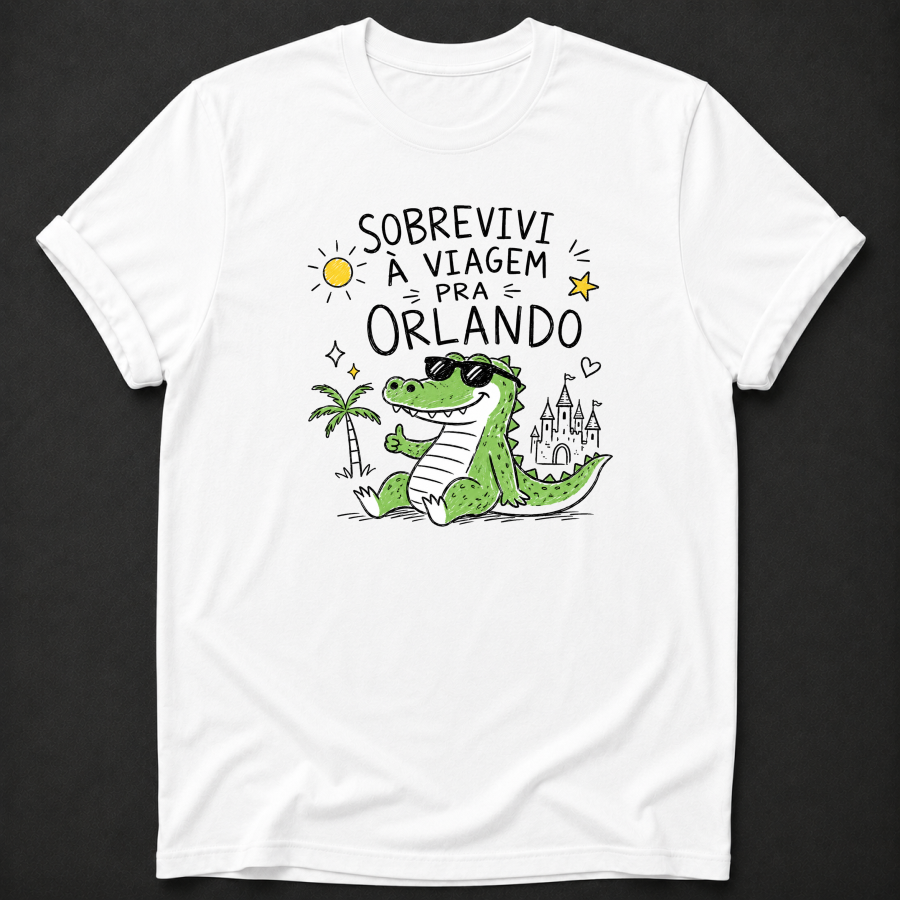 Sobrevivi à Viagem Pra Orlando T-Shirt - Camiseta Engraçada Jacaré Orlando