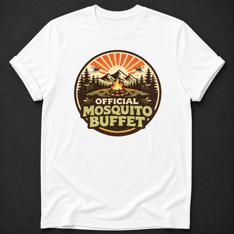 Official Mosquito Buffet T-Shirt - Funny Camping Campfire Graphic Tee