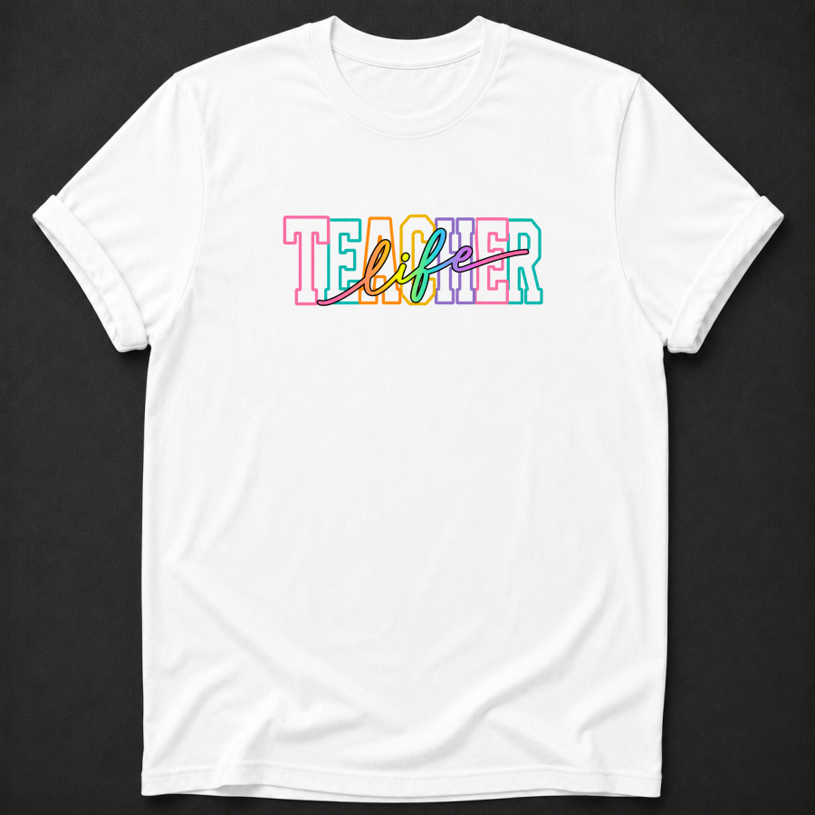 Teacher Life T-Shirt - Colorful Retro Teacher Graphic Tee
