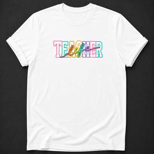 Teacher Life T-Shirt - Colorful Retro Teacher Graphic Tee